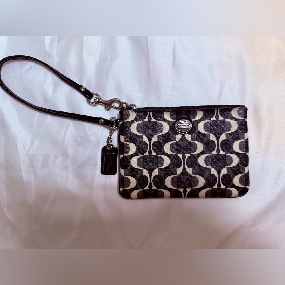 Coach Monogram Black and Cream Wristlet